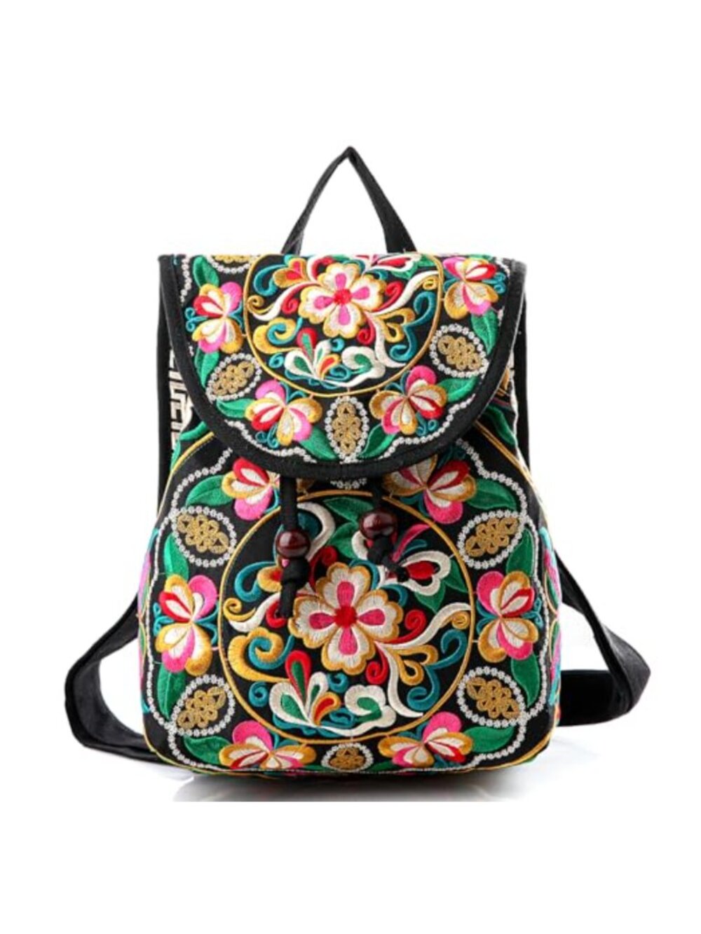 Embroidered Canvas Backpack Purse Small Drawstring Travel Daypack